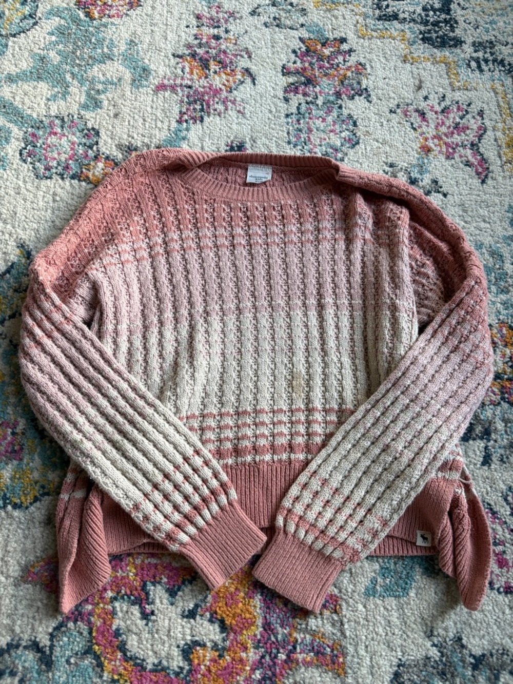 abercrombie kids Pink and Cream Ombre Cable-Knit Sweater